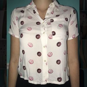 Donut button down short top